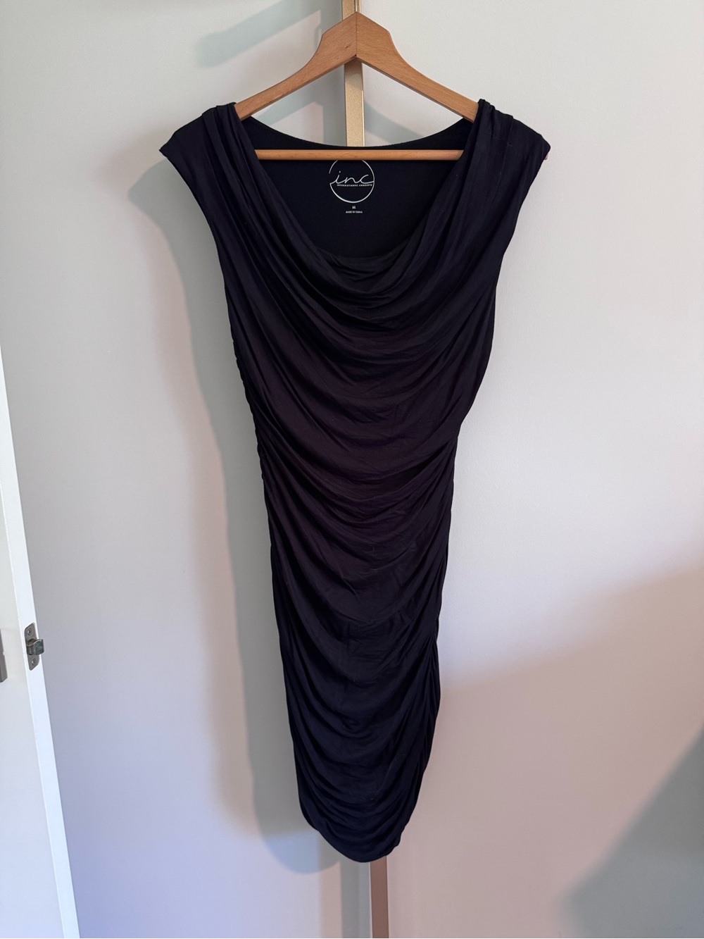 INC International Concepts Black Ruched Midi Dress